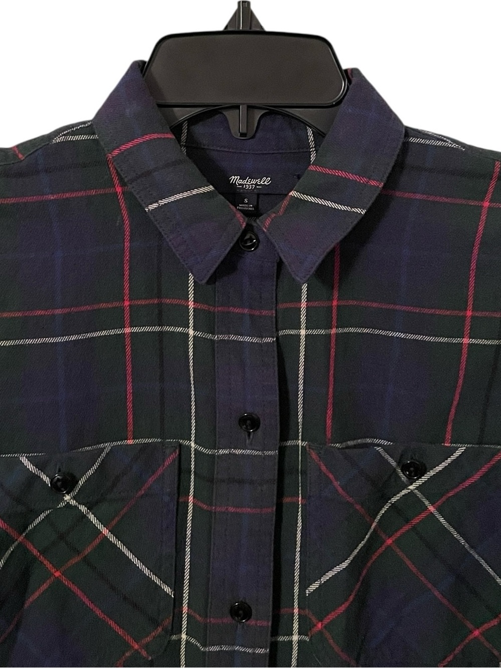 Madewell‎ Women's Navy Green Red Plaid Striped Button Down Shirt Top Size S - Picture 4 of 6